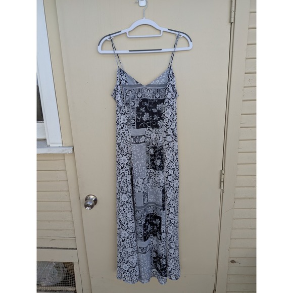 Rampage Black White Floral Patchwork Maxi Dress Spaghetti Straps - Picture 2 of 6